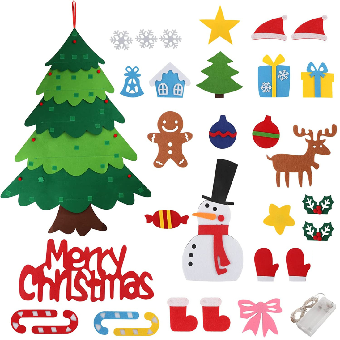 Toddler playing with a safe, interactive felt Christmas tree
