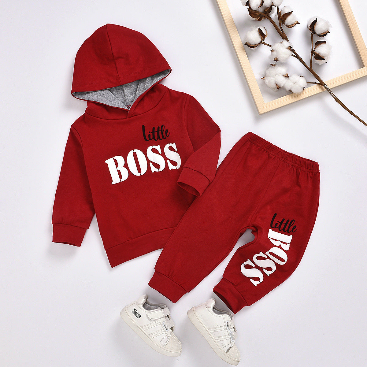 Stylish baby jogger set featuring a hoodie and jogger pants, available in two colors, ideal for a cool and casual look with added comfort for active play