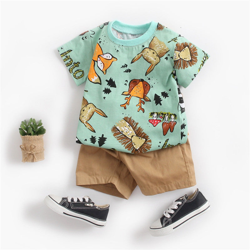 Adorable cartoon baby set with colorful t-shirt and comfy shorts, perfect for sunny days and playtime adventures