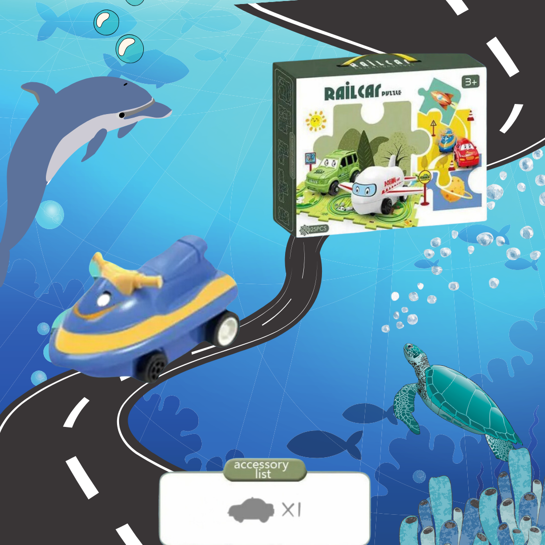 Puzzle Tracks - buildable track set for kids – customizable, educational, and fun themes like Dinosaur, Space, Ocean, and Jungle