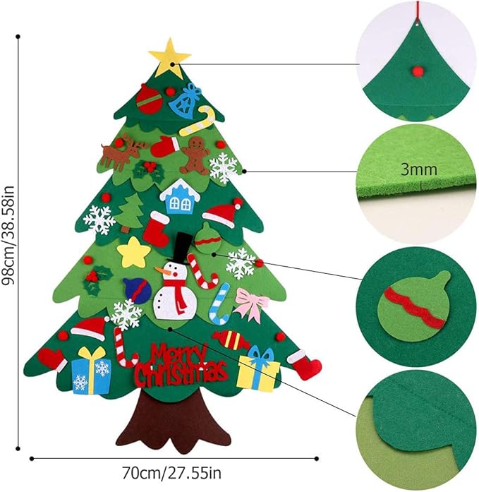 Toddler playing with a safe, interactive felt Christmas tree
