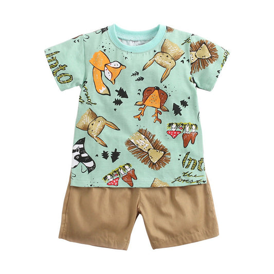 Adorable cartoon baby set with colorful t-shirt and comfy shorts, perfect for sunny days and playtime adventures