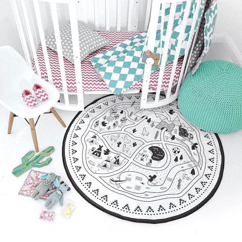 Village Play Mat for Kids - Colorful Round Play Mat Featuring Interactive Village Scenes, Educational and Fun. Made of Soft Cotton Canvas, Perfect for Playrooms and Bedrooms. Durable, Easy to Clean, and Ideal for Creative Imaginative Play and Early Learning