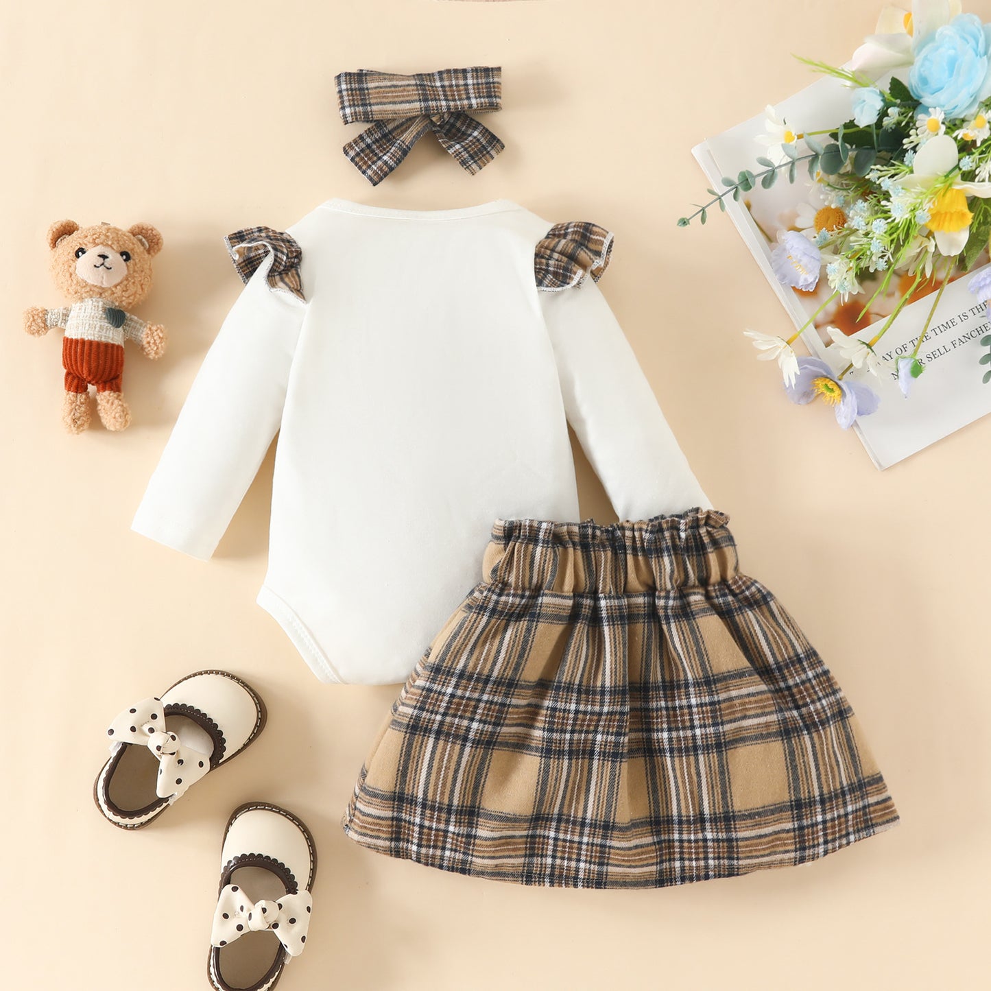 BABY GIRL TEDDY SET SUIT Brown & White