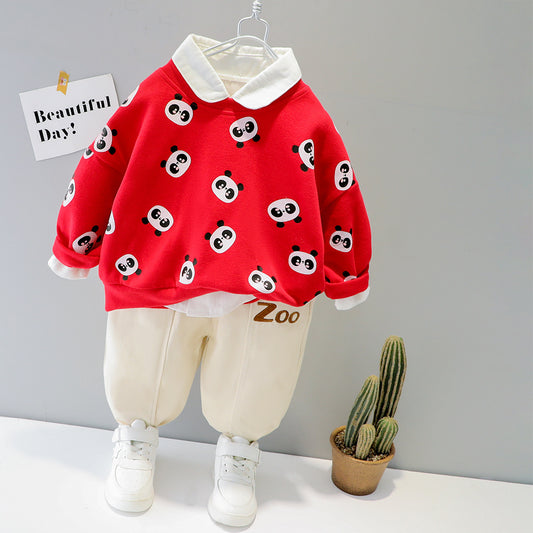 Baby outfit with panda-adorned shirt and comfy pants, perfect for playful everyday adventures