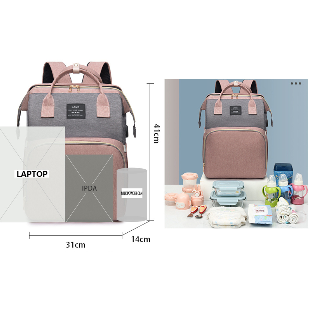 Multifunctional Diaper Backpack in a stylish, unisex design, showcasing multiple pockets and a soft changing mat, perfect for parents on the go.