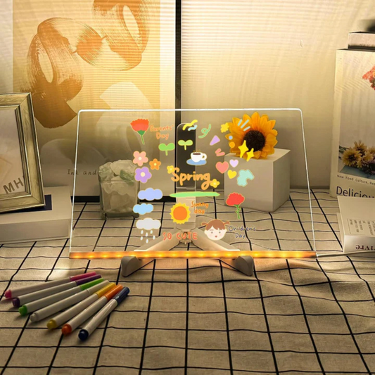 GlowBoard: LED glowing board for kids' creative drawings, includes colorful markers and adjustable stand