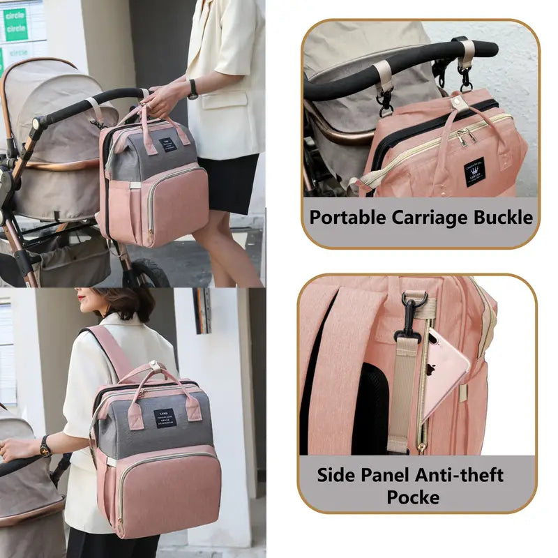 Multifunctional Diaper Backpack in a stylish, unisex design, showcasing multiple pockets and a soft changing mat, perfect for parents on the go.