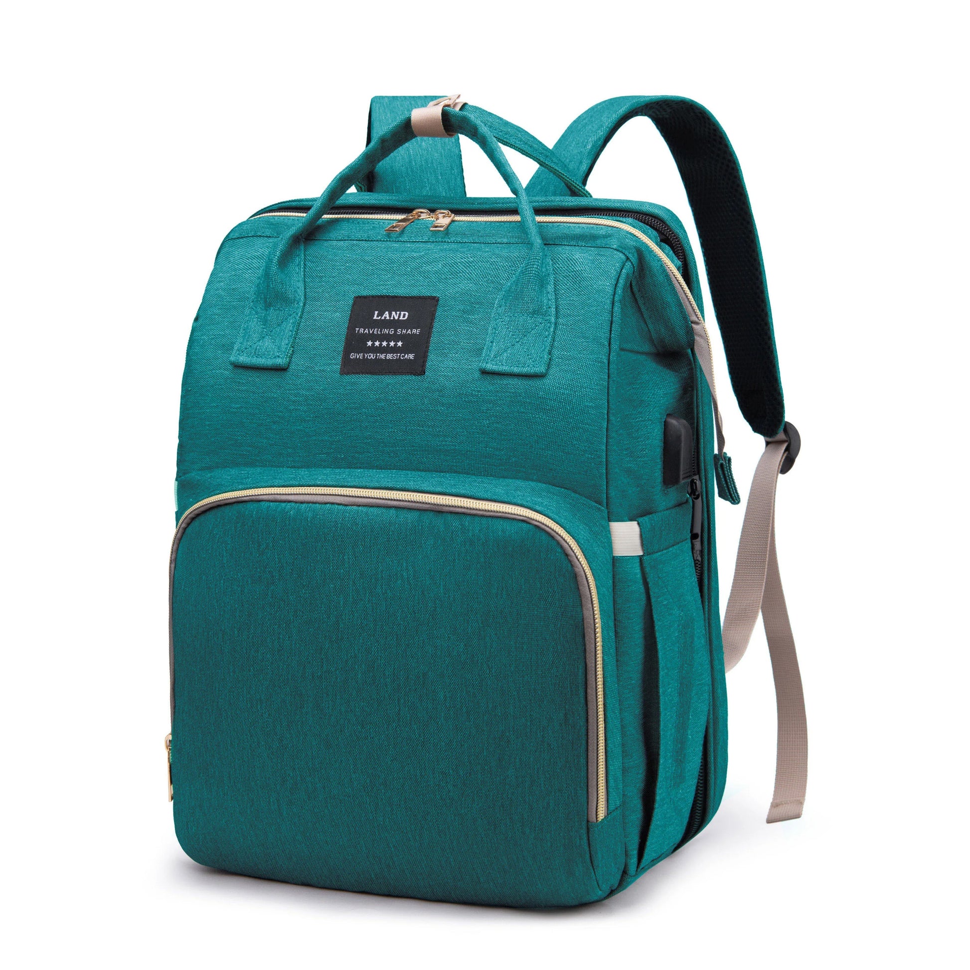 Multifunctional Diaper Backpack in a stylish, unisex design, showcasing multiple pockets and a soft changing mat, perfect for parents on the go.