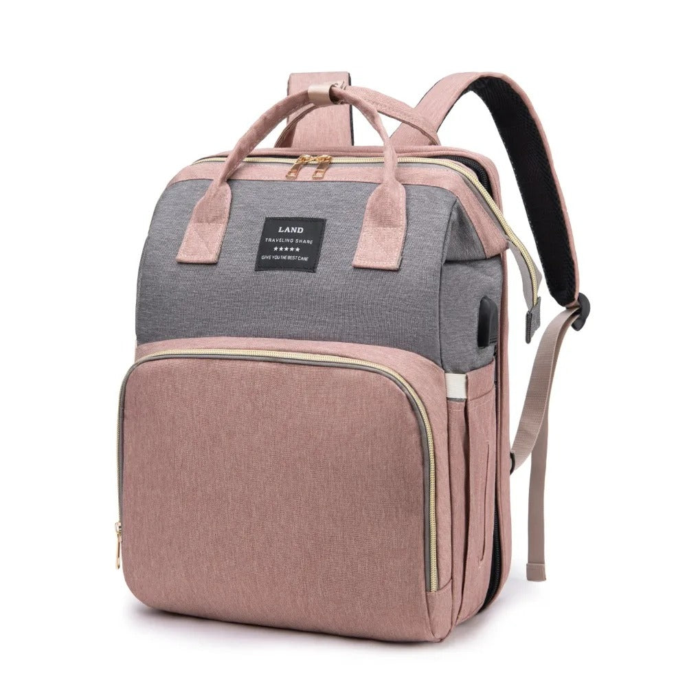 Multifunctional Diaper Backpack in a stylish, unisex design, showcasing multiple pockets and a soft changing mat, perfect for parents on the go.