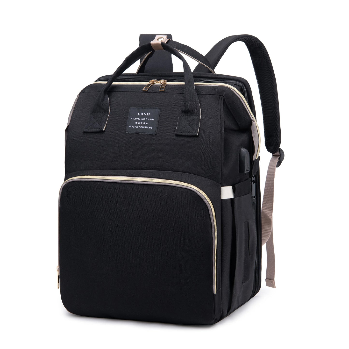 Multifunctional Diaper Backpack in a stylish, unisex design, showcasing multiple pockets and a soft changing mat, perfect for parents on the go.