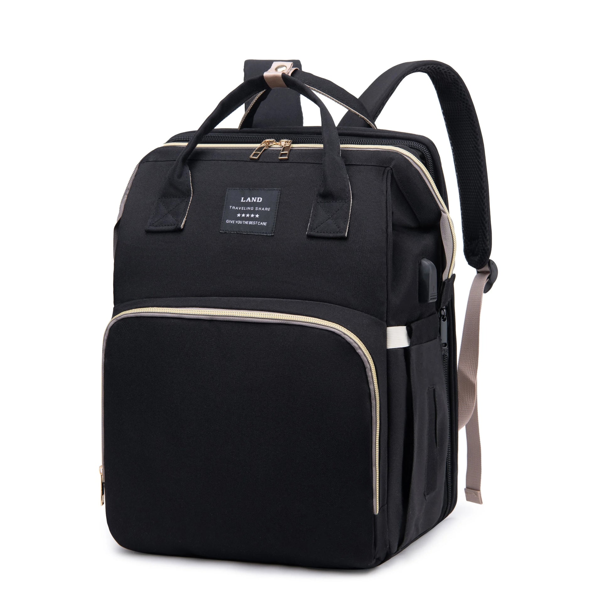 Multifunctional Diaper Backpack in a stylish, unisex design, showcasing multiple pockets and a soft changing mat, perfect for parents on the go.
