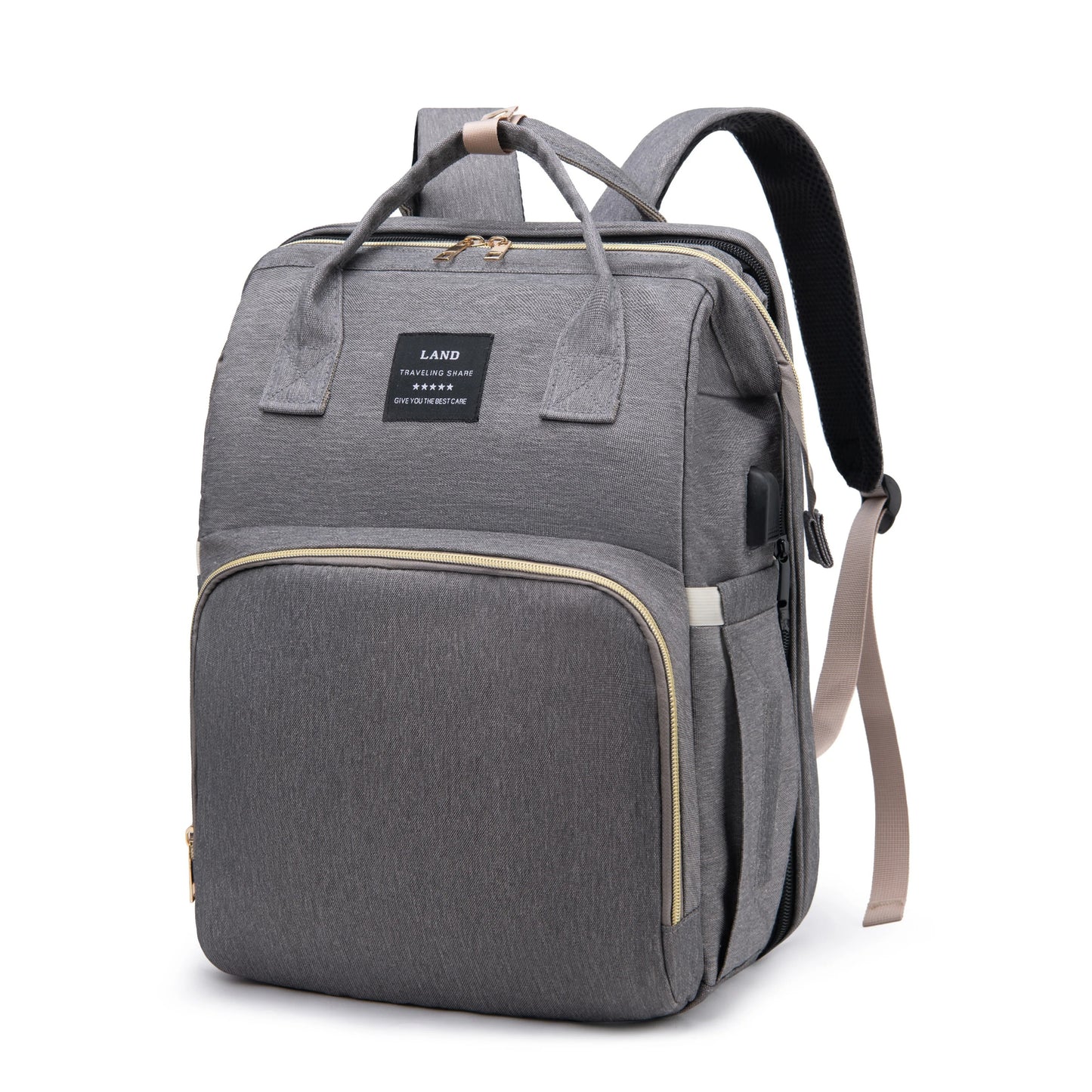 Multifunctional Diaper Backpack in a stylish, unisex design, showcasing multiple pockets and a soft changing mat, perfect for parents on the go.